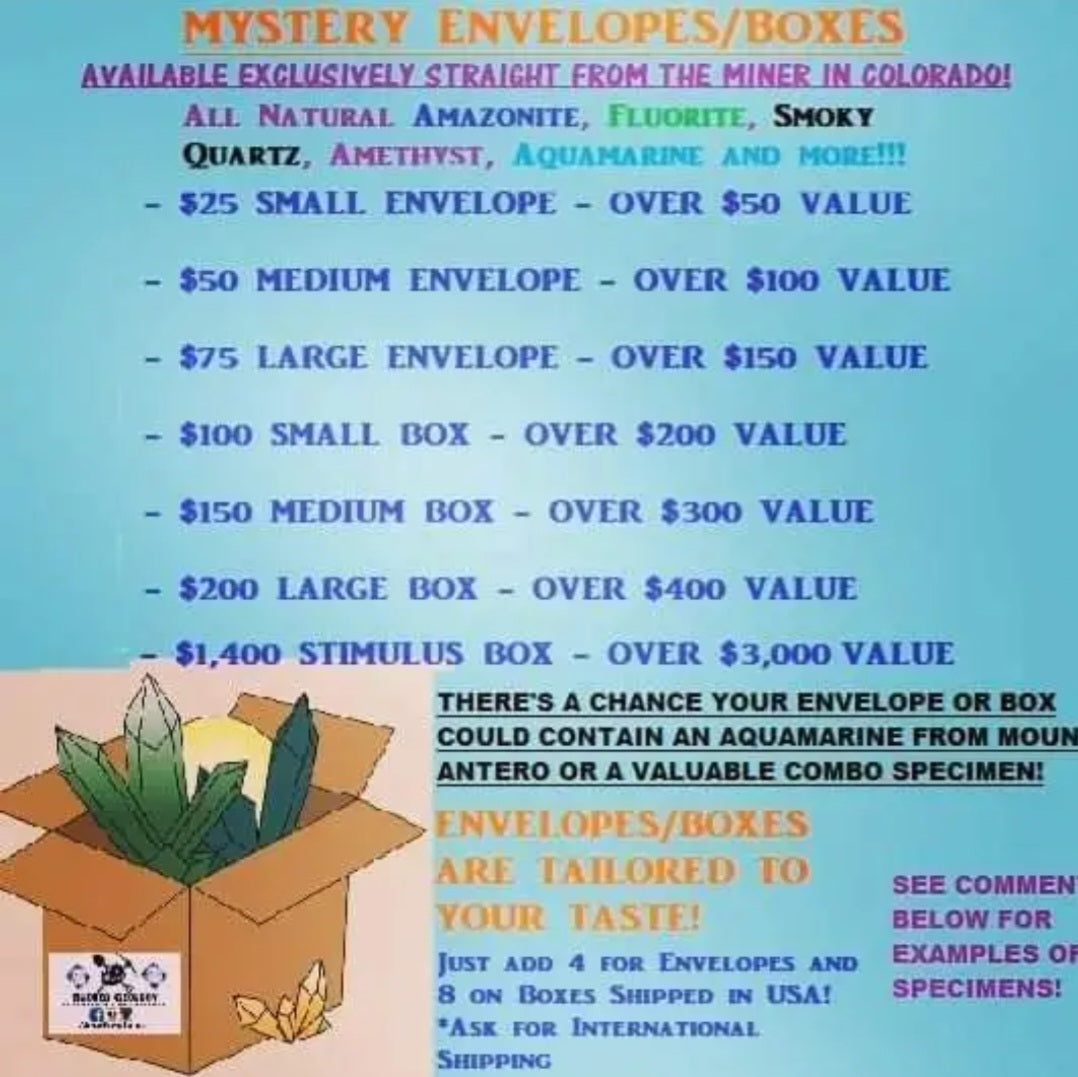 ZZ1: $100 SMALL COLORADO MYSTERY BOX Fluorite Amazonite Smoky Quartz Amethyst Aquamarine Crystals ⚒️